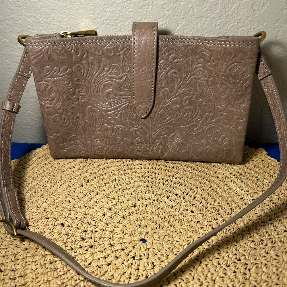 Margot New York Mia Taupe Genuine Leather Shoulder Purse